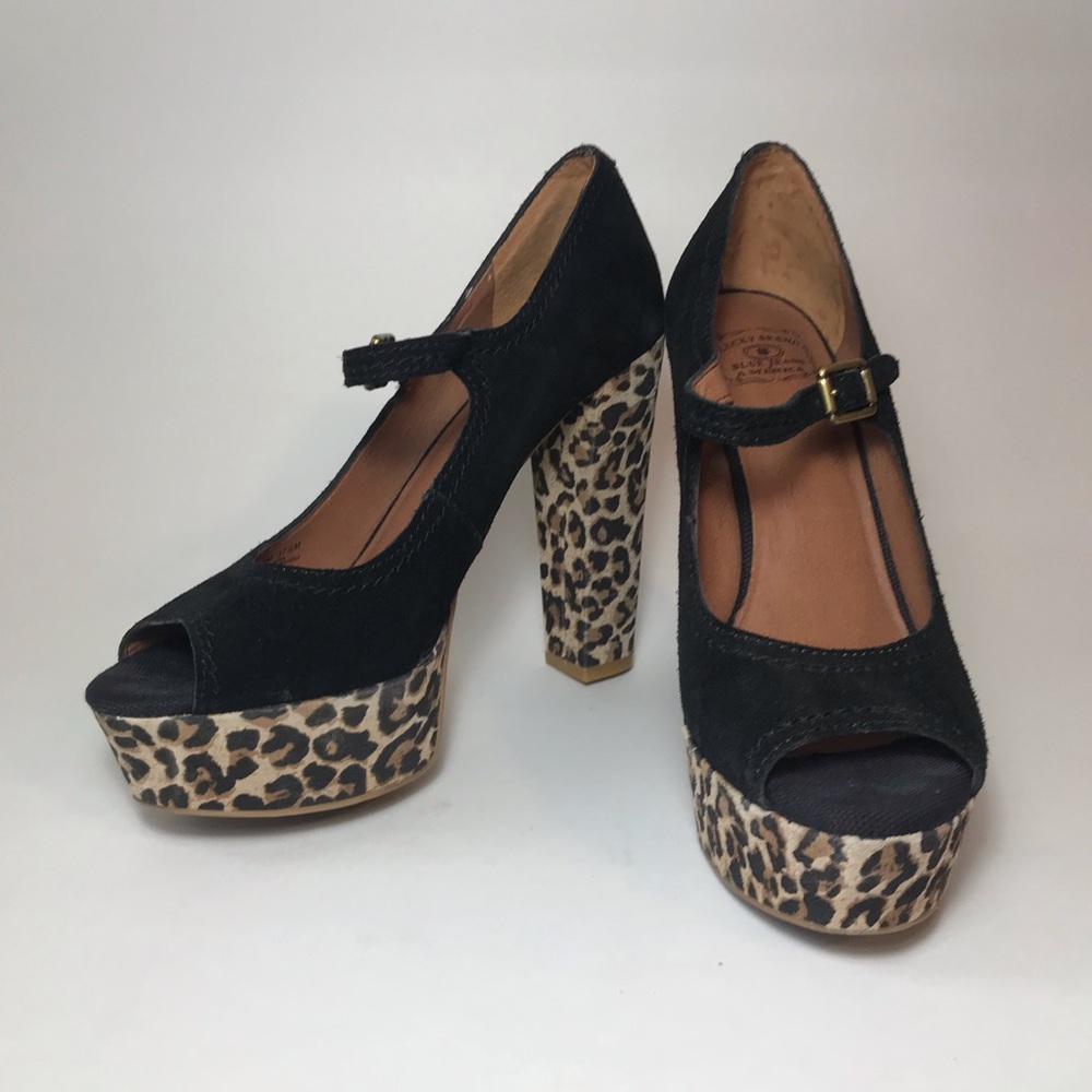 Lucky Brand Leather Platform Heels In Leopard